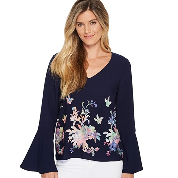 Karen Kane Embroidered Top in Navy - Picture 14 of 16